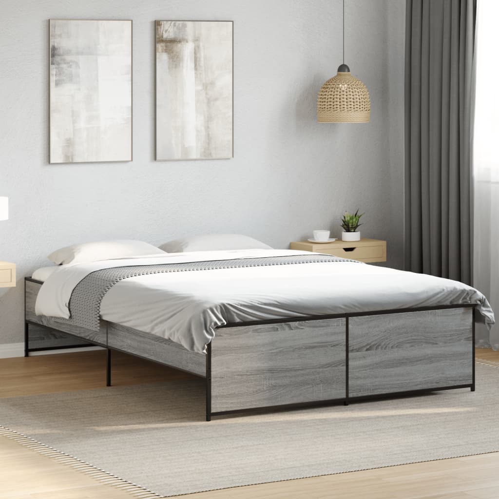 vidaXL Bed Frame without Mattress Grey Sonoma 135x190 cm Double