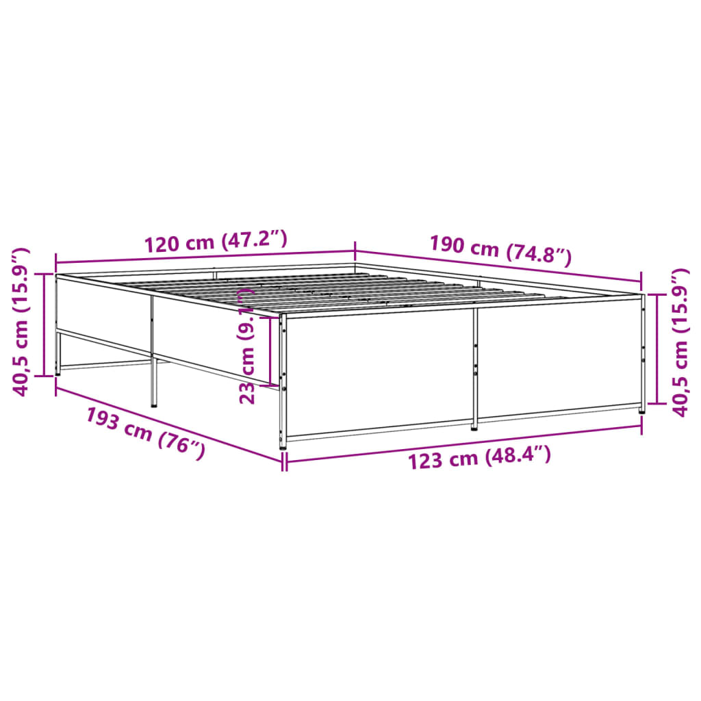 vidaXL Bed Frame without Mattress Sonoma Oak 120x190 cm Small Double