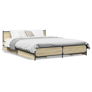 vidaXL Bed Frame with Drawers Sonoma Oak 150x200 cm King Size Engineered Wood
