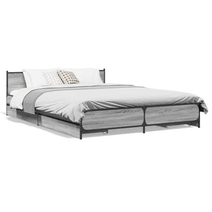 vidaXL Bed Frame with Drawers Grey Sonoma 150x200 cm King Size Engineered Wood