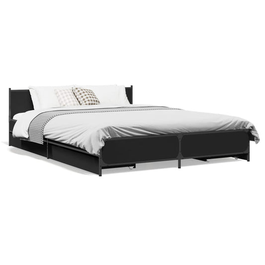 vidaXL Bed Frame with Drawers without Mattress Black 135x190 cm