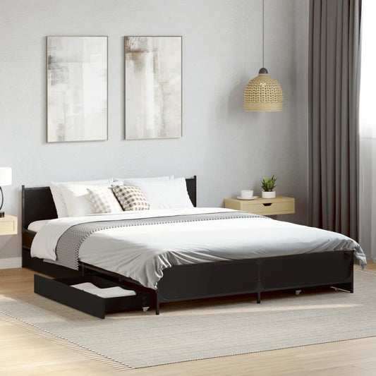 vidaXL Bed Frame with Drawers without Mattress Black 135x190 cm