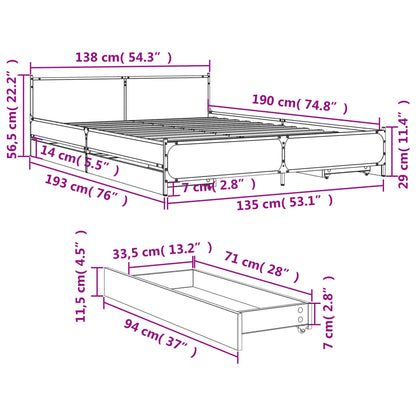 vidaXL Bed Frame with Drawers without Mattress Smoked Oak 135x190 cm Double