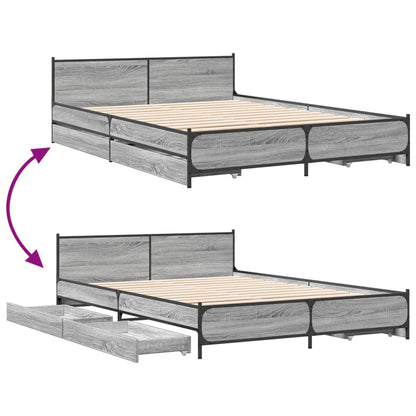 vidaXL Bed Frame with Drawers without Mattress Grey Sonoma 135x190 cm Double