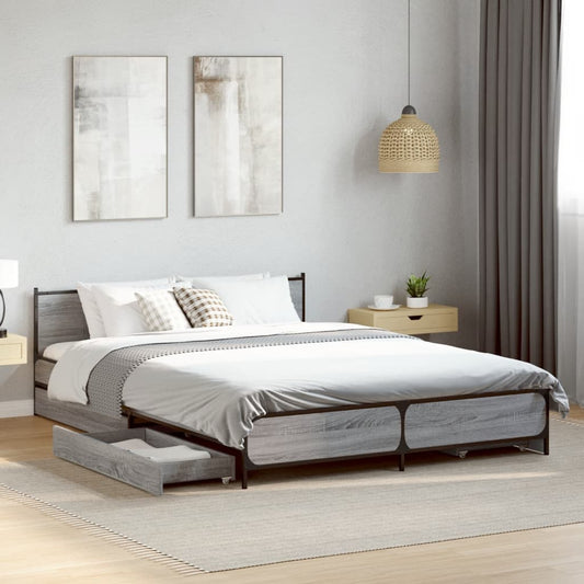 vidaXL Bed Frame with Drawers without Mattress Grey Sonoma 135x190 cm