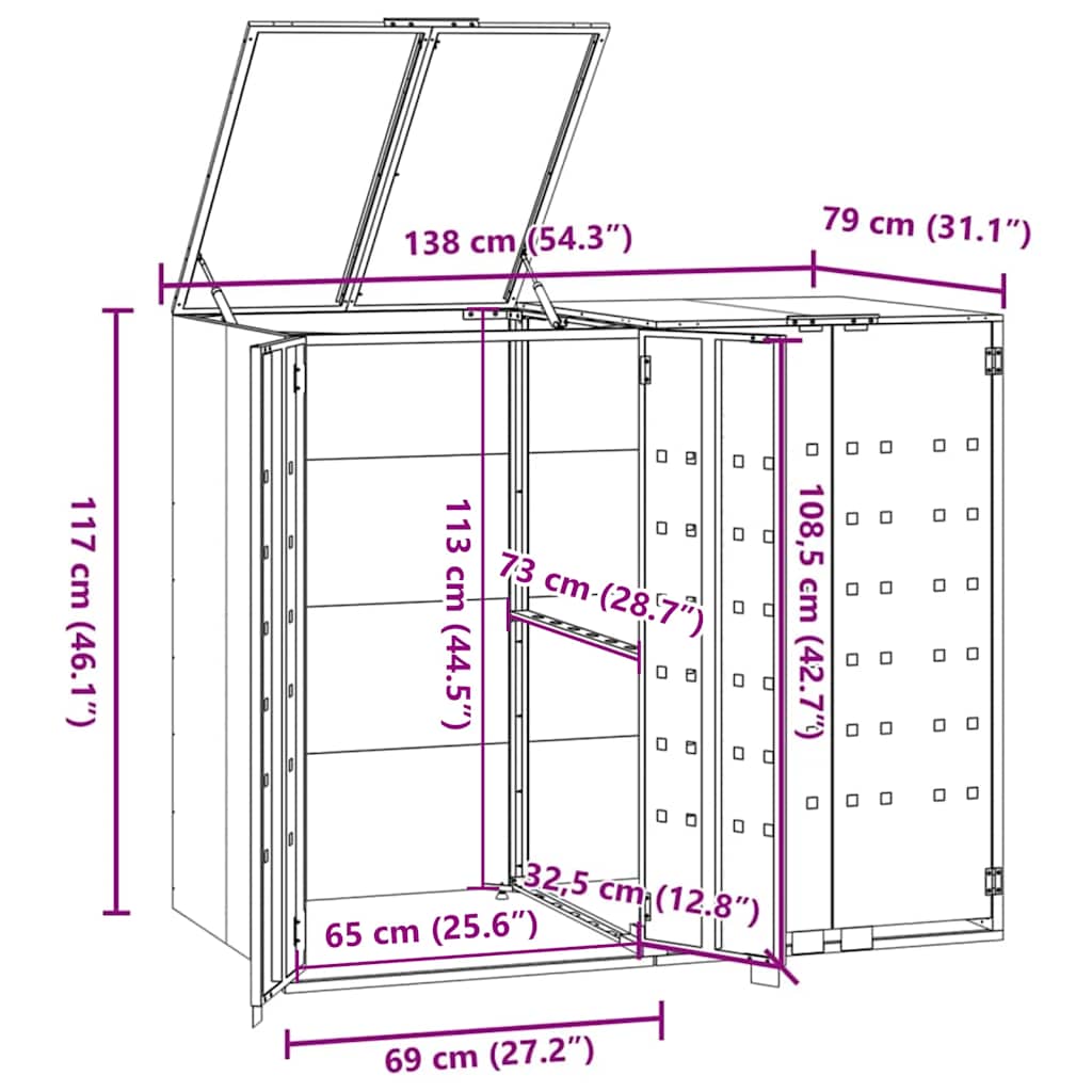 vidaXL Wheelie Bin Storage for 2 Bins Black 138x79x117 cm Steel