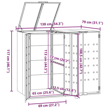vidaXL Wheelie Bin Storage for 2 Bins Black 138x79x117 cm Steel