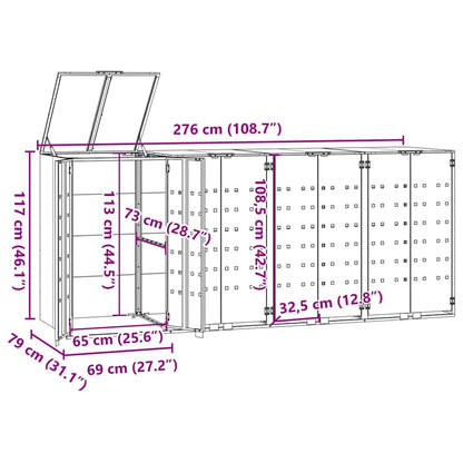 vidaXL Wheelie Bin Storage for 4 Bins Black 276x79x117 cm Steel