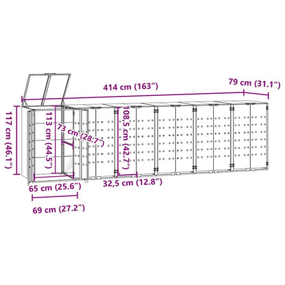 vidaXL Wheelie Bin Storage for 6 Bins Black 414x79x117 cm Steel
