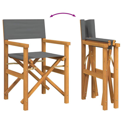 vidaXL Folding Director's Chairs 2 pcs Grey Solid Wood Teak