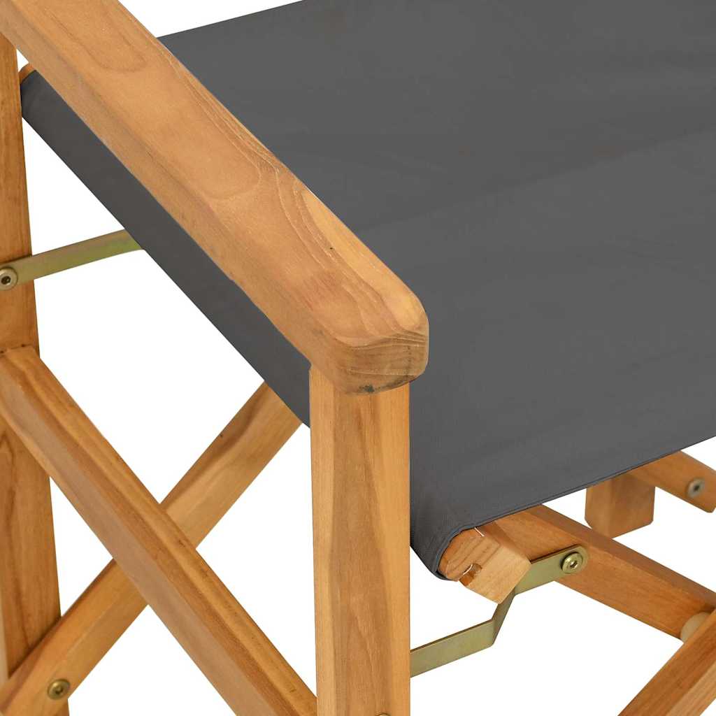 vidaXL Folding Director's Chairs 2 pcs Grey Solid Wood Teak