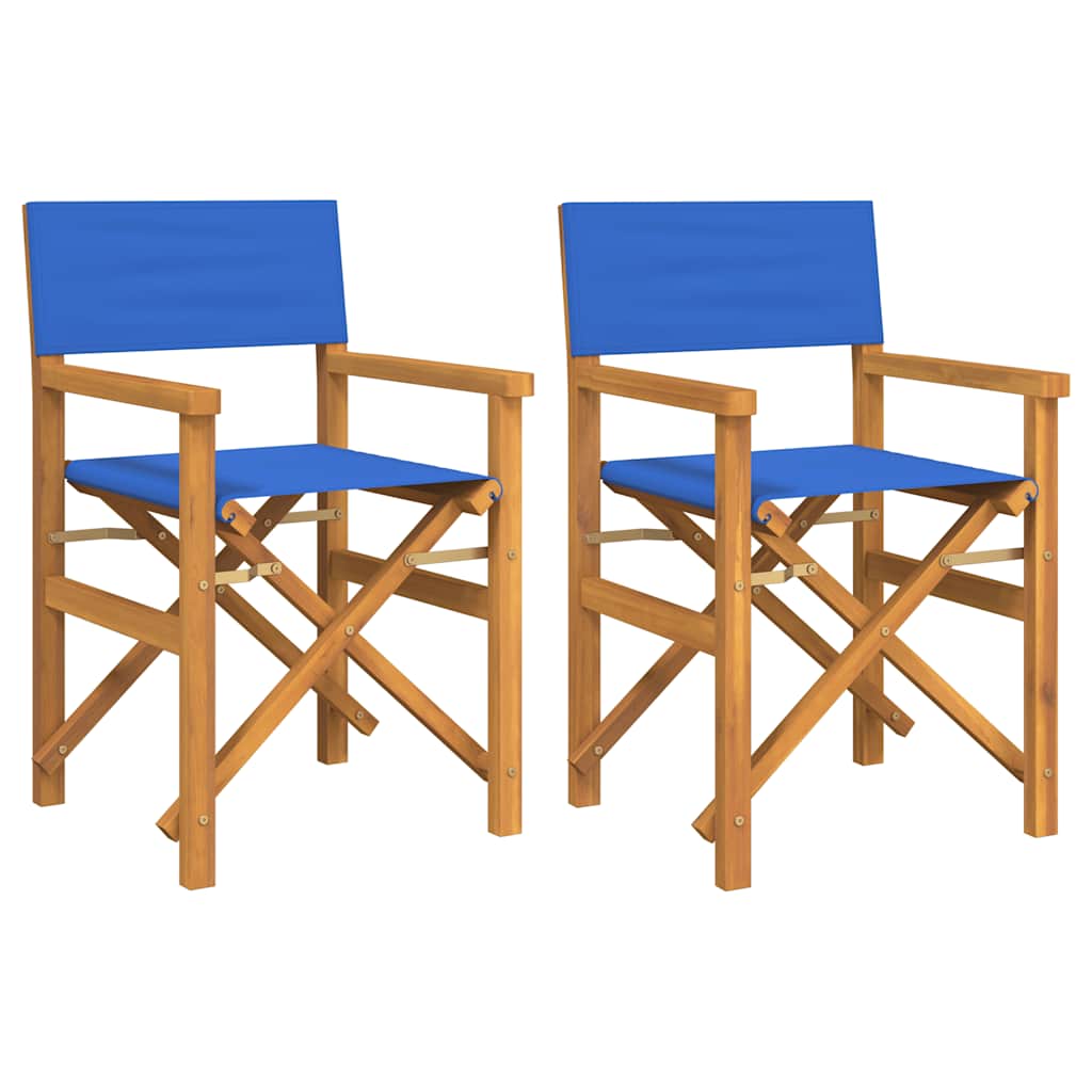vidaXL Folding Director's Chairs 2 pcs Blue Solid Wood Teak