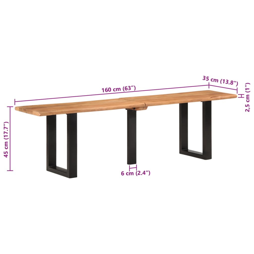 vidaXL Bench 160 cm Solid Wood Acacia and Steel