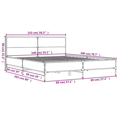 vidaXL Bed Frame without Mattress Smoked Oak 140x200 cm
