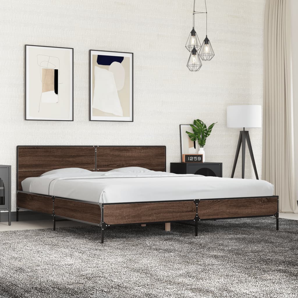 vidaXL Bed Frame without Mattress Brown Oak 180x200 cm Super King