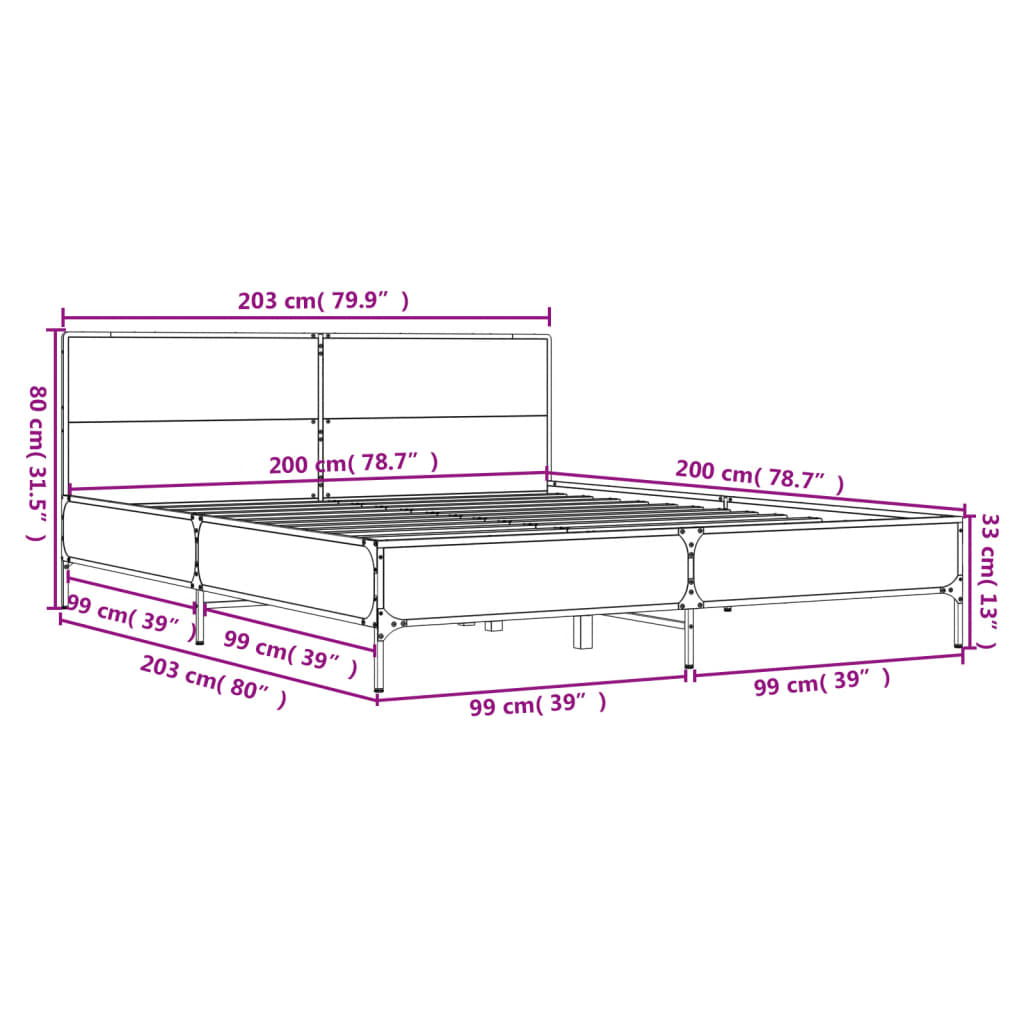 vidaXL Bed Frame without Mattress Grey Sonoma 200x200 cm