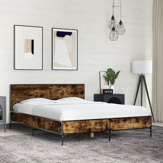 vidaXL Bed Frame without Mattress Smoked Oak 135x190 cm