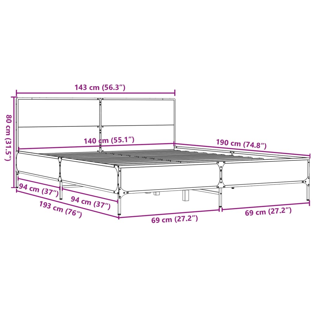 vidaXL Bed Frame without Mattress Sonoma Oak 140x190 cm