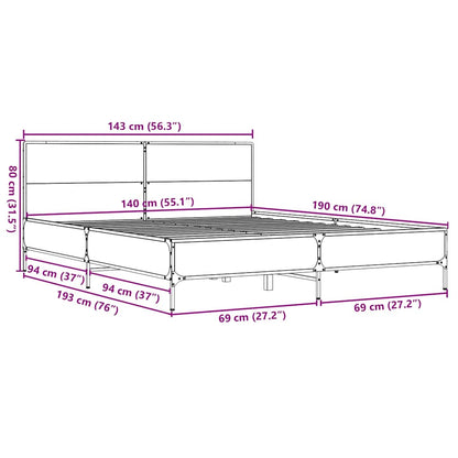 vidaXL Bed Frame without Mattress Grey Sonoma 140x190 cm