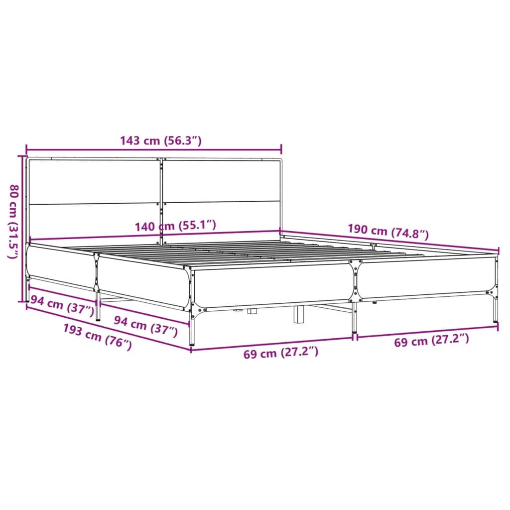 vidaXL Bed Frame without Mattress Brown Oak 140x190 cm
