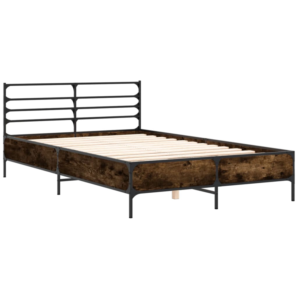 vidaXL Bed Frame | Smoked Oak | Engineered wood, Metal, Plywood | Double