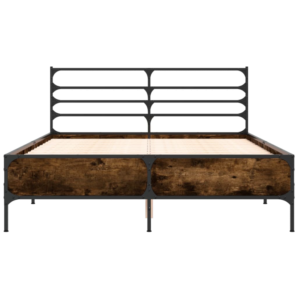 vidaXL Bed Frame | Smoked Oak | Engineered wood, Metal, Plywood | Double