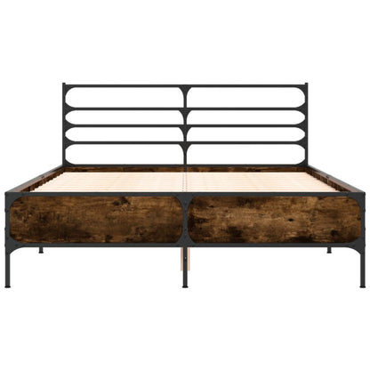 vidaXL Bed Frame | Smoked Oak | Engineered wood, Metal, Plywood | Double