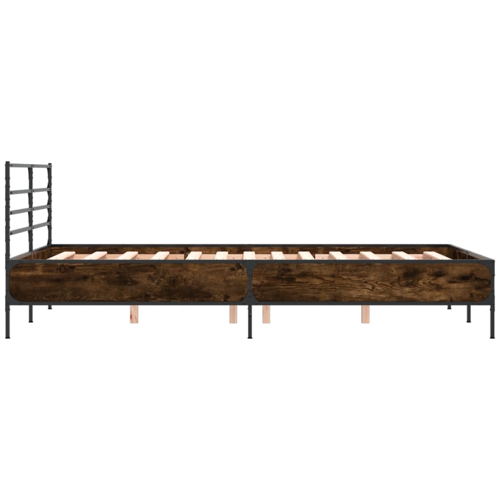 vidaXL Bed Frame | Smoked Oak | Engineered wood, Metal, Plywood | Double
