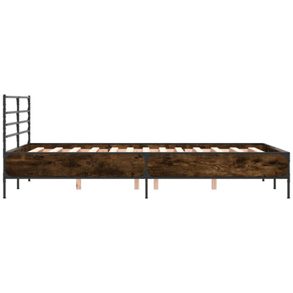 vidaXL Bed Frame | Smoked Oak | Engineered wood, Metal, Plywood | Double