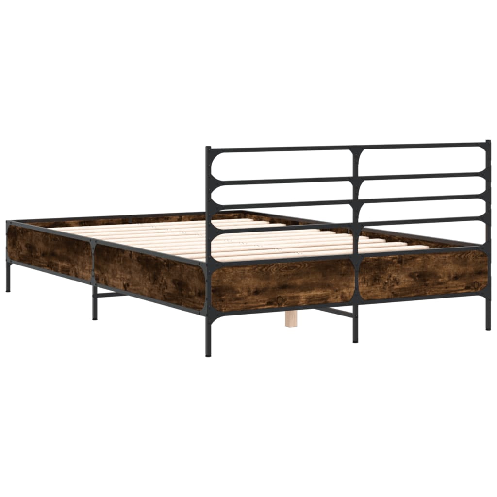 vidaXL Bed Frame | Smoked Oak | Engineered wood, Metal, Plywood | Double