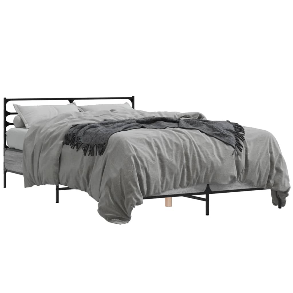 vidaXL Bed Frame | Grey Sonoma | Engineered wood, metal, plywood | 120x200 cm