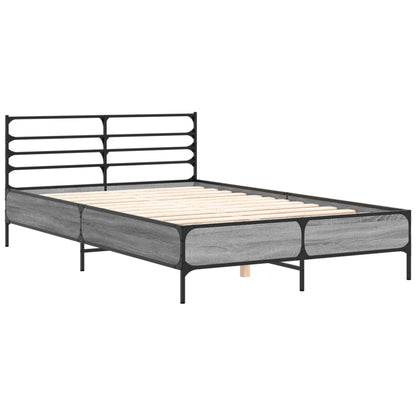 vidaXL Bed Frame | Grey Sonoma | Engineered wood, metal, plywood | 120x200 cm