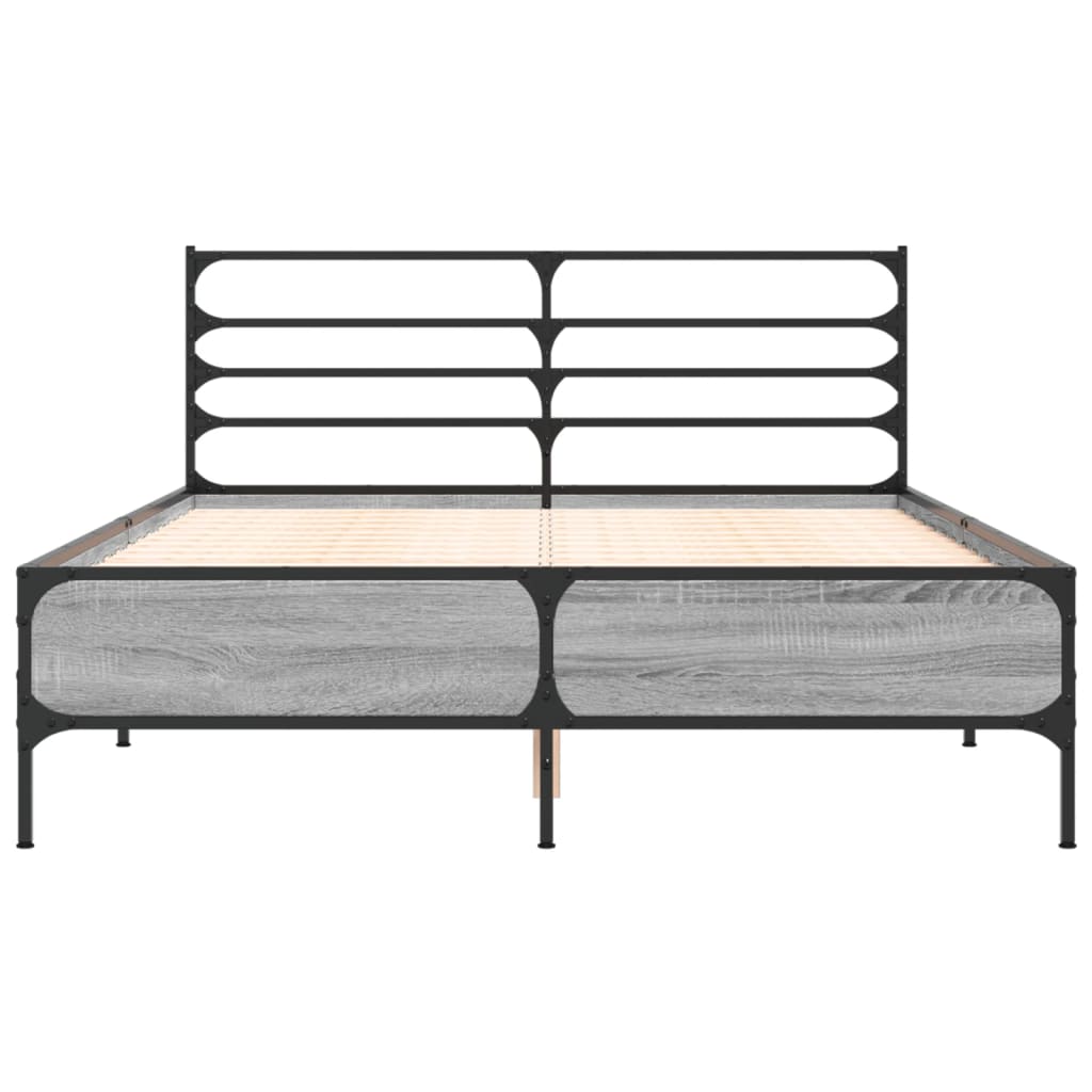 vidaXL Bed Frame | Grey Sonoma | Engineered wood, metal, plywood | 120x200 cm