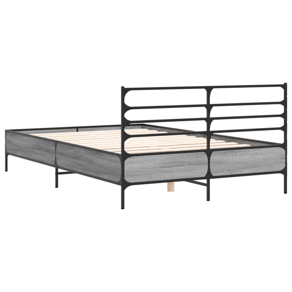 vidaXL Bed Frame | Grey Sonoma | Engineered wood, metal, plywood | 120x200 cm
