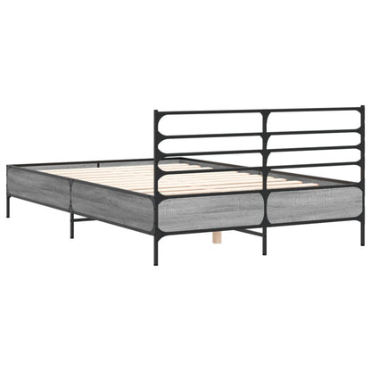 vidaXL Bed Frame | Grey Sonoma | Engineered wood, metal, plywood | 120x200 cm