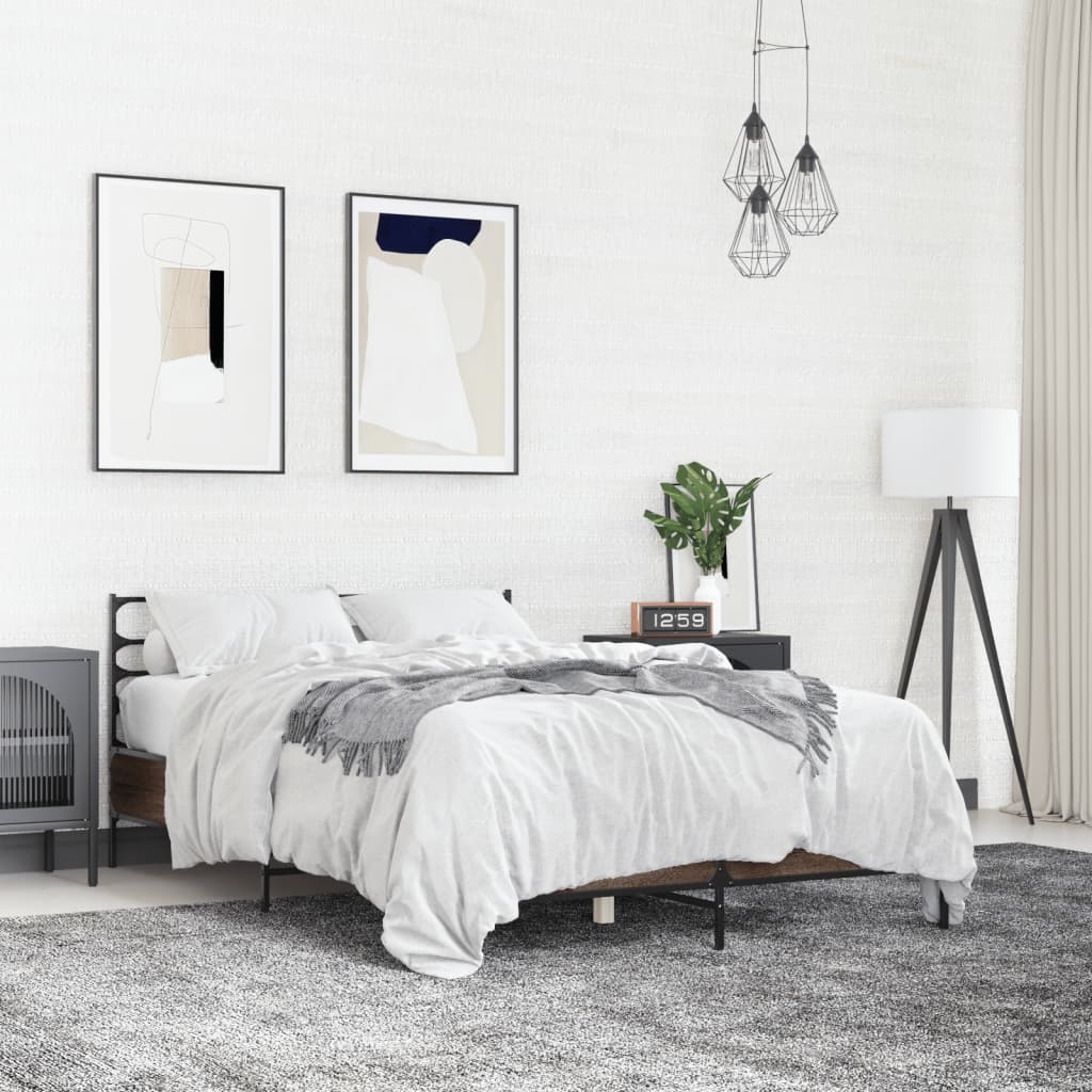 vidaXL Bed Frame | Brown oak | Engineered wood, metal | 120x200 cm | Durable
