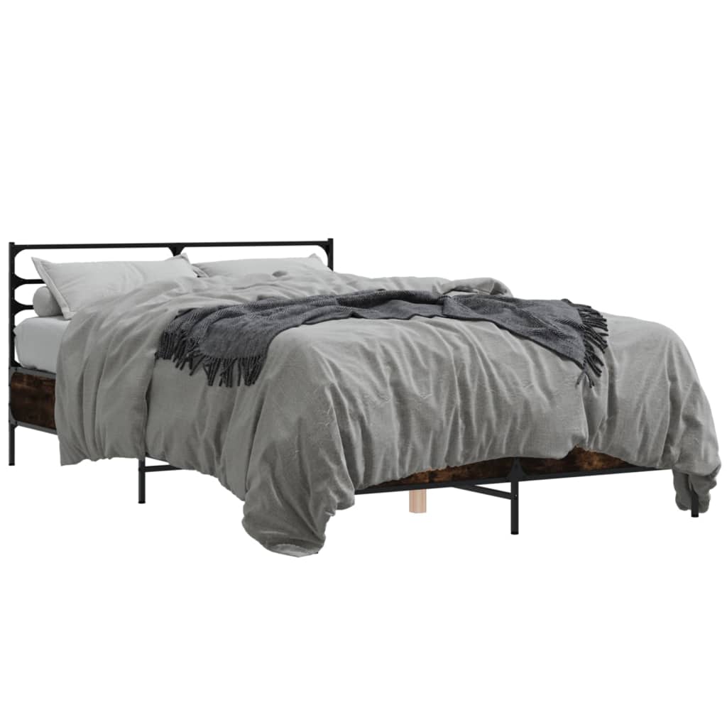vidaXL Bed Frame | Smoked Oak | Engineered wood, metal | Double | Bed Frame