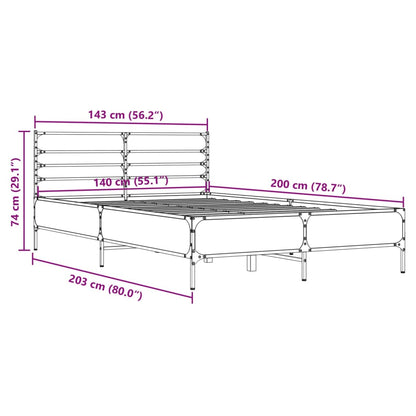vidaXL Bed Frame | Smoked Oak | Engineered wood, metal | Double | Bed Frame