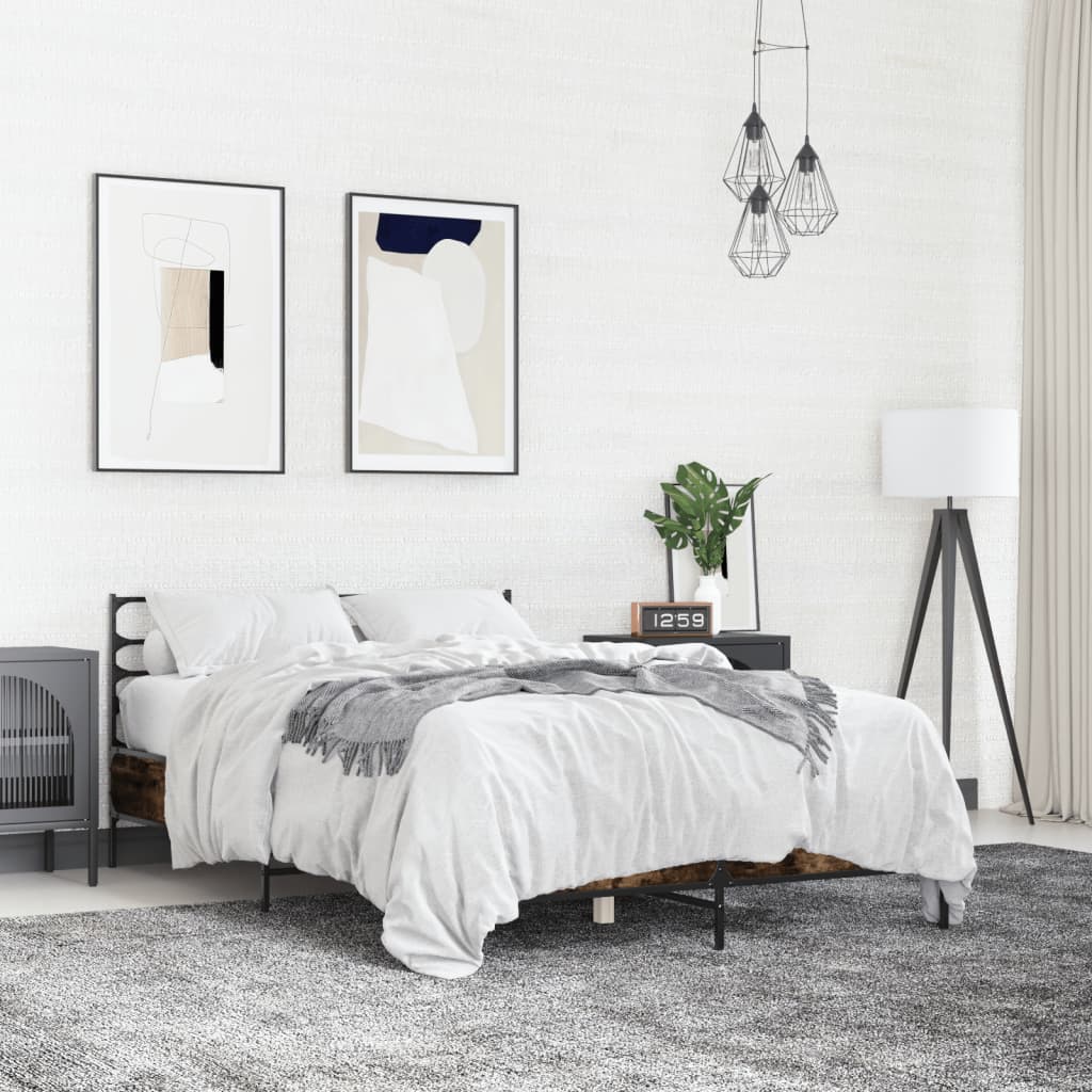 vidaXL Bed Frame | Smoked Oak | Engineered wood, metal | Double | Bed Frame