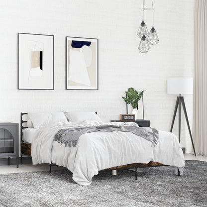 vidaXL Bed Frame | Smoked Oak | Engineered wood, metal | Double | Bed Frame