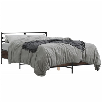vidaXL Bed Frame | Brown Oak | Engineered wood, Metal | Double | Bed Frame