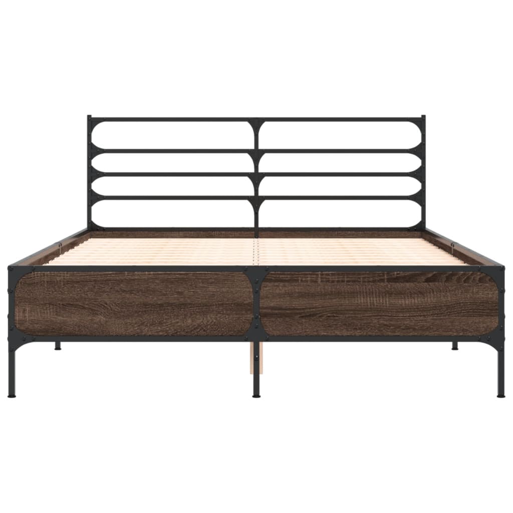 vidaXL Bed Frame | Brown Oak | Engineered wood, Metal | Double | Bed Frame