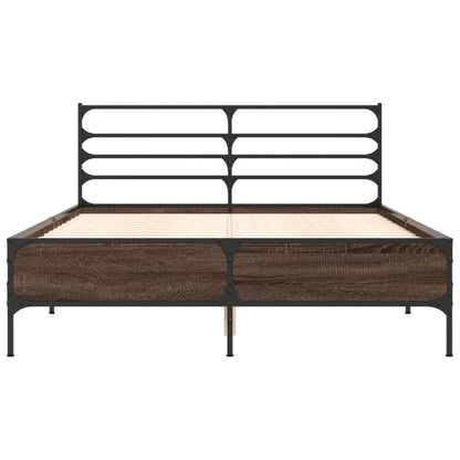 vidaXL Bed Frame | Brown Oak | Engineered wood, Metal | Double | Bed Frame