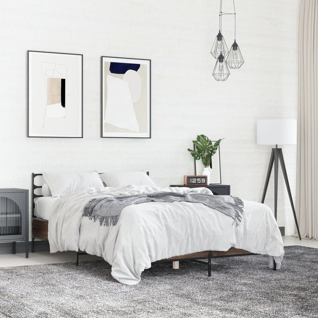 vidaXL Bed Frame | Brown Oak | Engineered wood, Metal | Double | Bed Frame