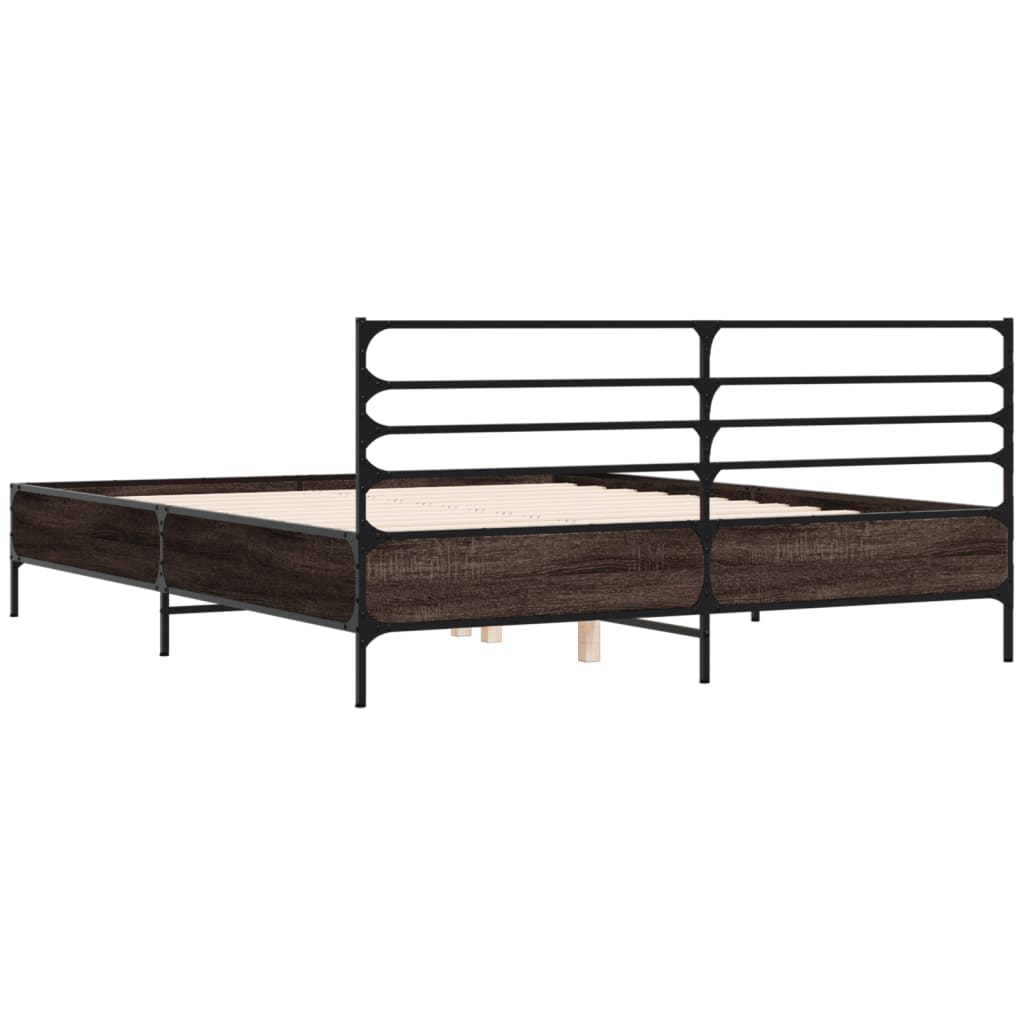vidaXL Bed Frame | Smoked Oak | Engineered Wood, Metal | King | Bed Frame