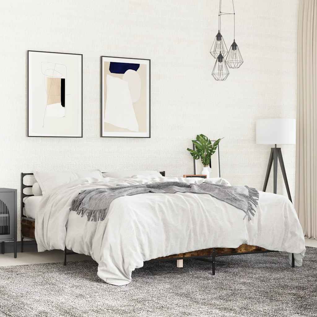 vidaXL Bed Frame | Smoked Oak | Engineered Wood, Metal | King | Bed Frame
