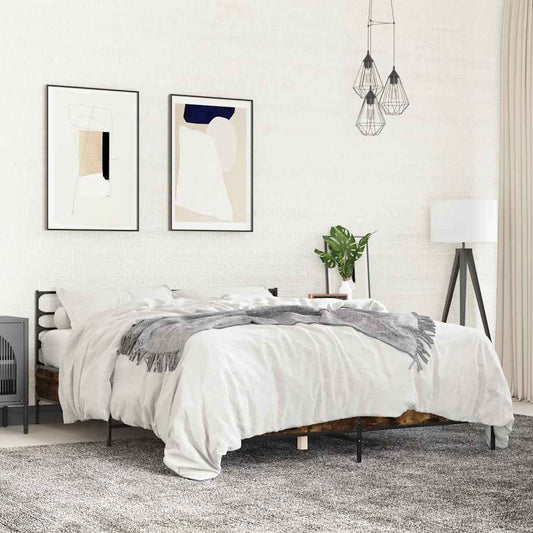 vidaXL Bed Frame | Smoked Oak | Engineered Wood, Metal | King | Bed Frame