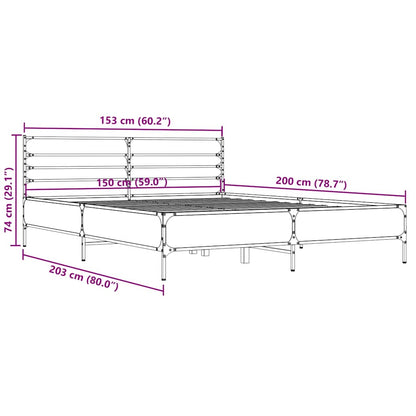 vidaXL Bed Frame without Mattress Grey Sonoma 150x200 cm King Size