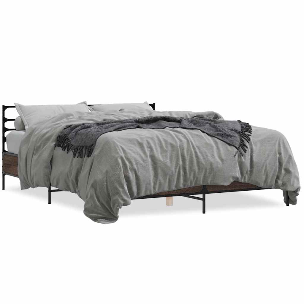 vidaXL Bed Frame | Brown Oak | Engineered wood, Metal | King | Bed Frame