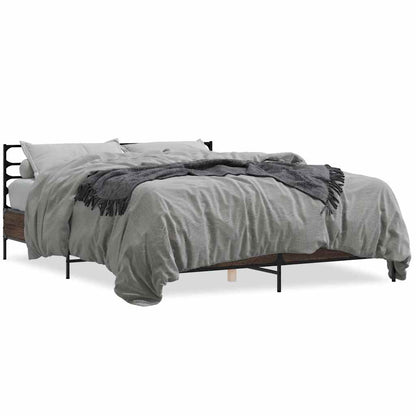 vidaXL Bed Frame | Brown Oak | Engineered wood, Metal | King | Bed Frame